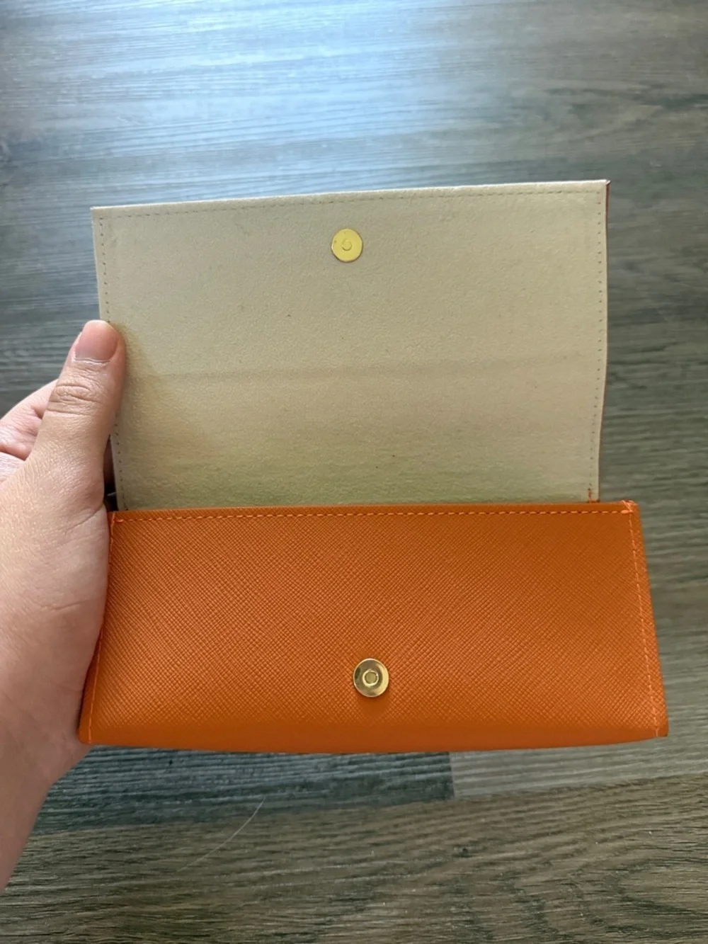 Tory Burch Saffiano Leather Glasses Case Orange Gold Logo Eyeglass Hard Case